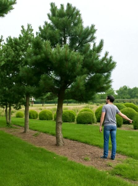 Pinus nigra ssp. nigra 'Hochstamm' / Österreichische Schwarz-Kiefer 'Hochstamm' mit geradem Stamm und dichter Nadelkrone