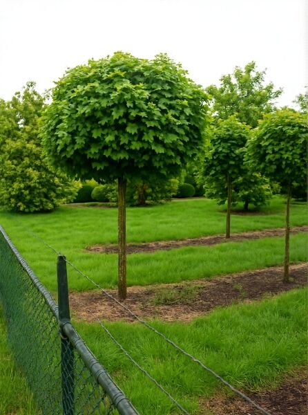Kugel-Ahorn (Acer platanoides 'Globosum') Kugelbaum mit dicht kugeliger Krone am Stamm, Variante 225 cm Stamm 30–35 StU m. Db.