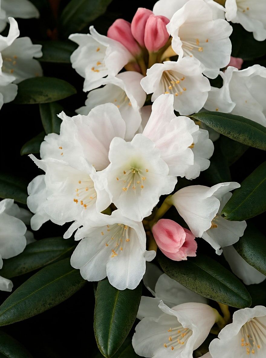 Rhododendron 'Edelwei' auf Stamm - Rhododendron yakushimanum 'Edelwei'  auf Stamm
