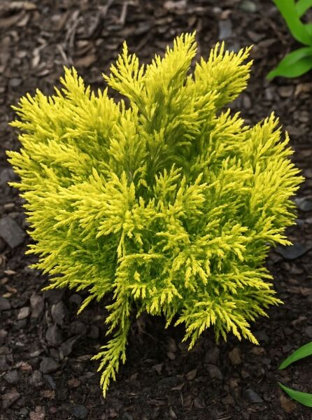 Juniperus horizontalis 'Limeglow' / Teppich-Wacholder 'Limeglow' mit gelbgrünem, dichtem, nadeligem Bodendecker-Wuchs