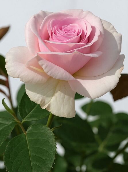 Rosa 'A Whiter Shade of Pale ®' / Stammrose 'A Whiter Shade of Pale' mit zartrosa Blüte und grünem Laub