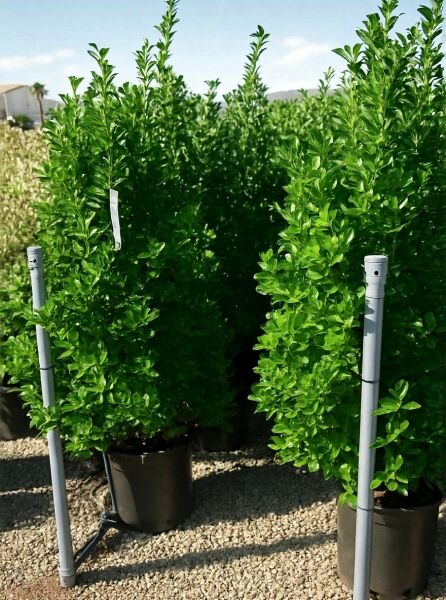 Euonymus japonicus (Japanischer Spindelstrauch) 125-150 cm C25, immergrüner Strauch im Pflanzcontainer mit dichtem, grünem Laub.