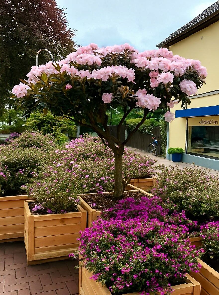 Rhododendron 'Mist Maiden' 250 cm breit x 250 cm hoch - Rhododendron  yakushimanum 'Mist Maiden' Charakterschirm