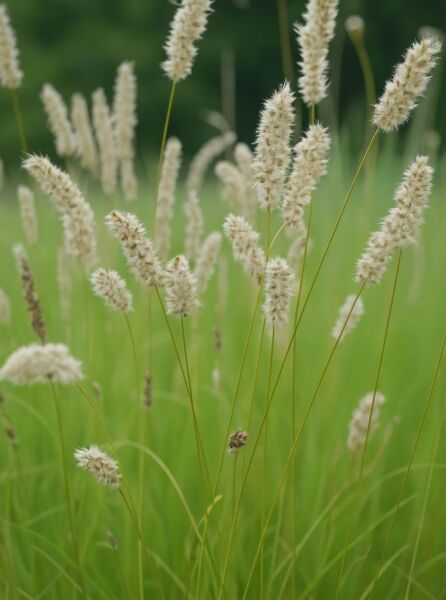 Melica ciliata (Wimper-Perlgras) mit schlanken Halmen und hellen, flauschigen Blütenähren im Sommeraspekt.