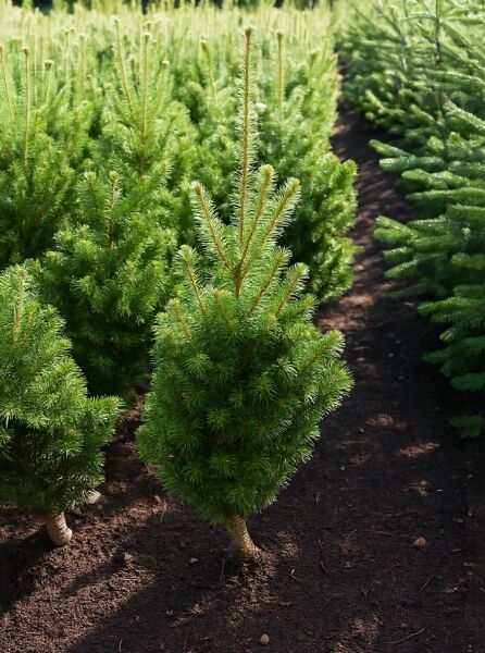 Abies alba 'Pyramidalis' Säulen-Weißtanne 60-80 cm mit grünem, dichtem, pyramidenförmigem Wuchs und kurzen Nadeln im Freiland.