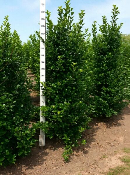 Stechpalme Ilex meserveae 'Blue Prince' Solitär 175-200 cm mit Drahtballen, aufrecht wachsender Strauch im Feldbestand.