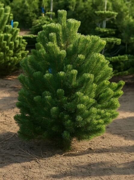 Pinus nigra 'Oregon Green' / Österreichische Schwarz-Kiefer 'Oregon Green', kompakter Nadelbaum mit dichtem, dunkelgrünem Wuchs.