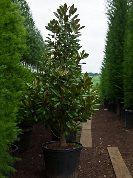 Magnolia grandiflora 'Galissonière' / Großblütige Magnolie 'Galissonière' 250-300 cm C150 im Container mit glänzendem Laub